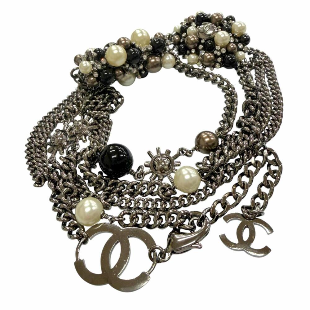 CHANEL Vintage 04A GP Rhinestone Coco Mark Chain Belt, Gunmetal Black Silver,...
